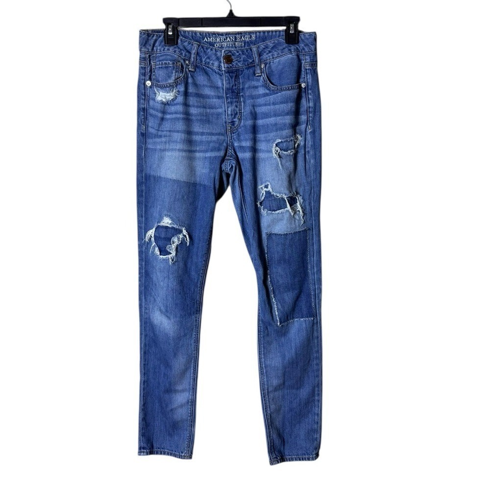 Vtg Y2K American Eagle Tom Girl Patchwork‎ Jeans 4 Grunge Edgy Festival Low Rise